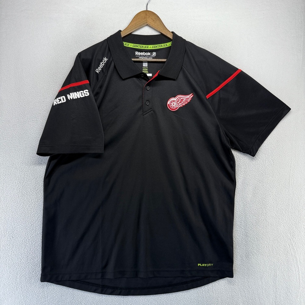 Detroit Red Wings Polo Shirt Men's XL Black Center Ice PlayDry NHL Golf Tech